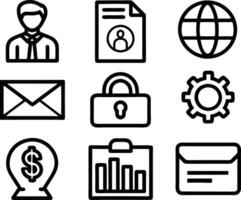 set of business icon line art illustration. idea, contact, target, organization, community, network, technology, businessman vector