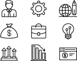 set of business icon line art illustration. idea, contact, target, organization, community, network, technology, businessman vector