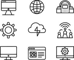 set of technology icon line art style. technology, digital, background, business, network, data, abstract, futuristic, information vector