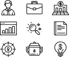 set of business icon line art illustration. idea, contact, target, organization, community, network, technology, businessman vector