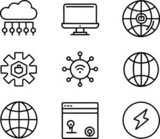 set of technology icon line art style. technology, digital, background, business, network, data, abstract, futuristic, information vector