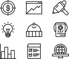set of business icon line art illustration. idea, contact, target, organization, community, network, technology, businessman vector