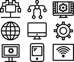 set of technology icon line art style. technology, digital, background, business, network, data, abstract, futuristic, information vector