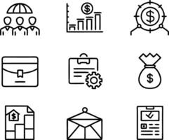 set of business icon line art illustration. idea, contact, target, organization, community, network, technology, businessman vector