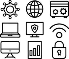 set of technology icon line art style. technology, digital, background, business, network, data, abstract, futuristic, information vector