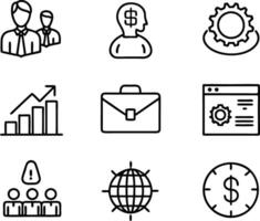 set of business icon line art illustration. idea, contact, target, organization, community, network, technology, businessman vector