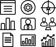 set of business icon line art illustration. idea, contact, target, organization, community, network, technology, businessman vector