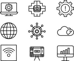 set of technology icon line art style. technology, digital, background, business, network, data, abstract, futuristic, information vector