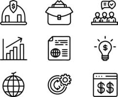 set of business icon line art illustration. idea, contact, target, organization, community, network, technology, businessman vector