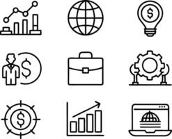 set of business icon line art illustration. idea, contact, target, organization, community, network, technology, businessman vector