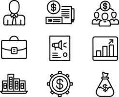 set of business icon line art illustration. idea, contact, target, organization, community, network, technology, businessman vector
