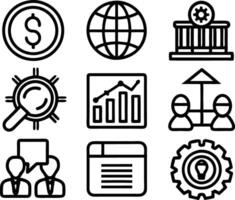 set of business icon line art illustration. idea, contact, target, organization, community, network, technology, businessman vector