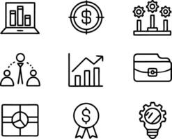 set of business icon line art illustration. idea, contact, target, organization, community, network, technology, businessman vector