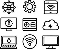 set of technology icon line art style. technology, digital, background, business, network, data, abstract, futuristic, information vector