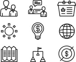 set of business icon line art illustration. idea, contact, target, organization, community, network, technology, businessman vector