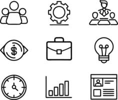 set of business icon line art illustration. idea, contact, target, organization, community, network, technology, businessman vector