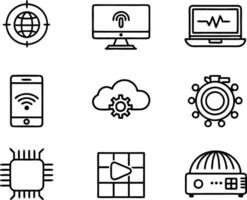 set of technology icon line art style. technology, digital, background, business, network, data, abstract, futuristic, information vector