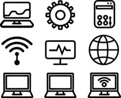 set of technology icon line art style. technology, digital, background, business, network, data, abstract, futuristic, information vector