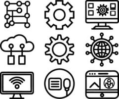 set of technology icon line art style. technology, digital, background, business, network, data, abstract, futuristic, information vector