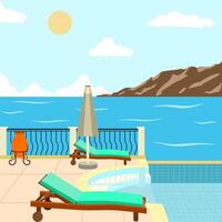 Flat illustration of swimming pool with beach vector