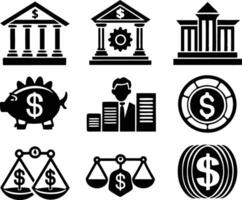 set of finance icon illustration credit, management, marketing, outline, dollar, transaction, loan vector