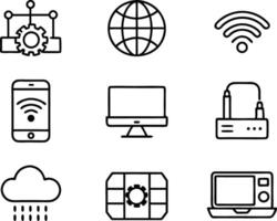 set of technology icon line art style. technology, digital, background, business, network, data, abstract, futuristic, information vector