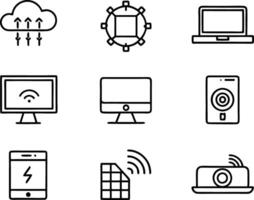 set of technology icon line art style. technology, digital, background, business, network, data, abstract, futuristic, information vector
