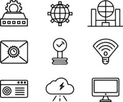 set of technology icon line art style. technology, digital, background, business, network, data, abstract, futuristic, information vector