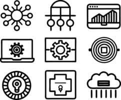 set of technology icon line art style. technology, digital, background, business, network, data, abstract, futuristic, information vector