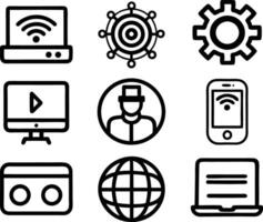 set of technology icon line art style. technology, digital, background, business, network, data, abstract, futuristic, information vector