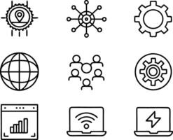 set of technology icon line art style. technology, digital, background, business, network, data, abstract, futuristic, information vector