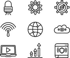 set of technology icon line art style. technology, digital, background, business, network, data, abstract, futuristic, information vector