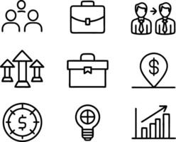 set of business icon line art illustration. idea, contact, target, organization, community, network, technology, businessman vector
