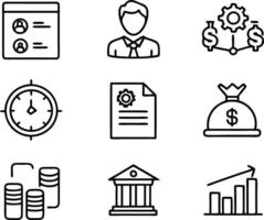 set of business icon line art illustration. idea, contact, target, organization, community, network, technology, businessman vector