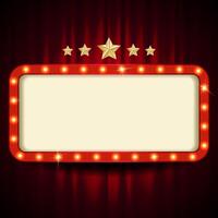 Retro style board with light bulb frame. Rectangle shape. Vintage theater sign vector