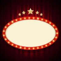 Retro style board with light bulb frame. Circle shape. Vintage theater sign vector