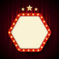 Retro style board with light bulb frame. Hexagonal shape. Vintage theater sign vector