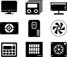 set of computer parts icon. computer, technology, electronic, hardware, device, motherboard, pc, part, equipment, component, cpu, processor, chip vector