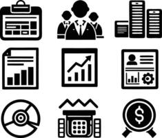 set of accounting icon illustration. revenue, document, calculator, success, economy, infographic, research, accountant vector