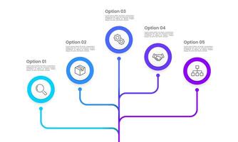 Business infographic with five options for making business decisions. Work processes, marketing, planning, timelines, and annual reports. vector
