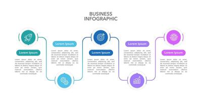 Business infographic template timeline with five element for presentation. Workflow, marketing, planning, timeline and annual report. vector