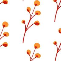 Seamless pattern. Simple Plant. Simple branch and yellow leaves. White background. Decorative ornament in Scandinavian style. Hand drown. Flat vector