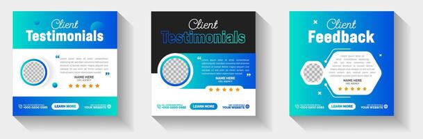 Client testimonials or Customer feedback social media post web banner design template set. client review social media post banner design template. vector