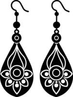 decorative women earrings illustration black and white vector