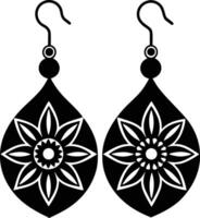 decorative women earrings illustration black and white vector