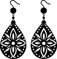 decorative women earrings illustration black and white vector