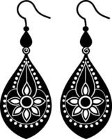 decorative women earrings illustration black and white vector