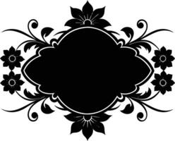 Calligraphic floral blank frame illustration black and white vector