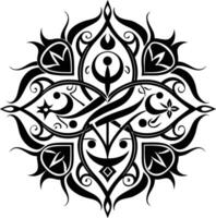 A Black and white symmetrical calligraphic pattern illustration vector