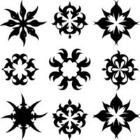 set of symmetrical calligraphic pattern illustration black and white vector